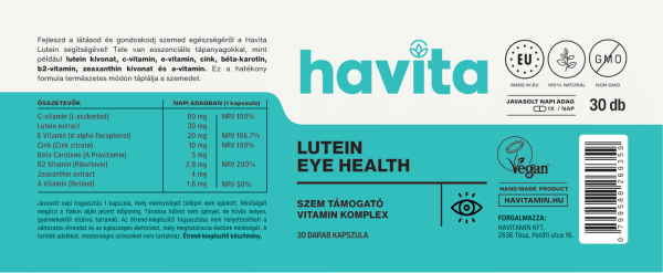 Lutein, zeaxanthin, A-vitamin, riboflavin, cink, C-vitamin, E-vitamin és béta-karotin, amely egyesül a Havita Lutein Eye Health kapszulában a szemed frissességéért