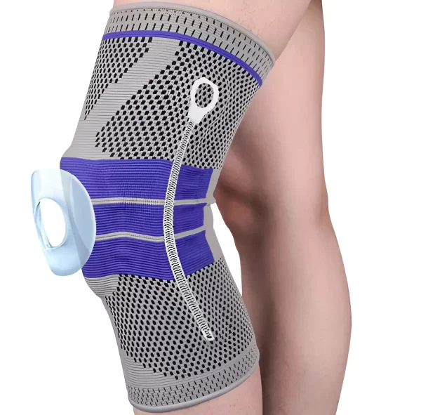 A szilikonos térdrögzítő pánt bal lábon