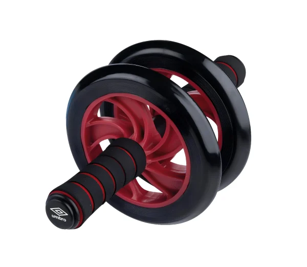 A hasizomerősítő kerék közelről, fekete színben, piros küllőkkel