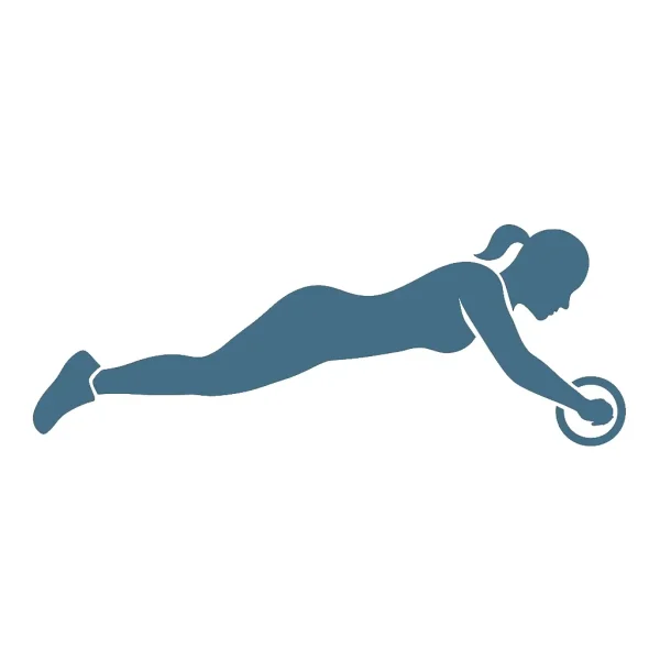 Egy női sziluett, amely bemutatja a hasizomerősítő kerék helyes használatát