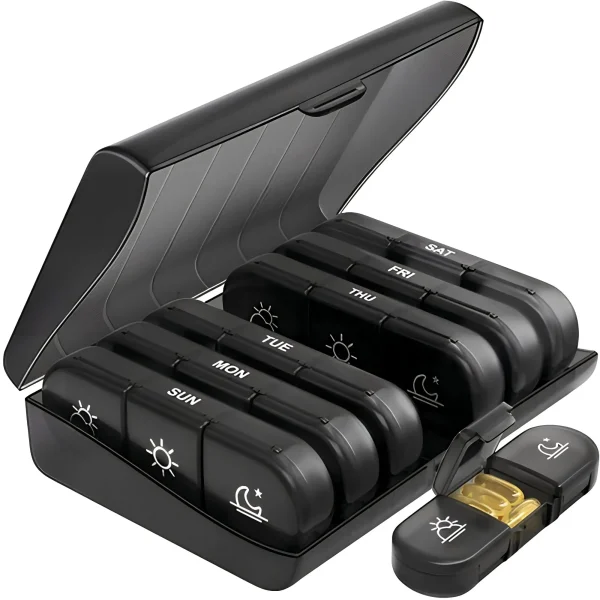 Fekete színű heti gyógyszeradagoló