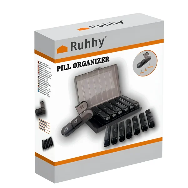 A Ruhhy heti gyógyszeradagoló bontatlan csomagolásában