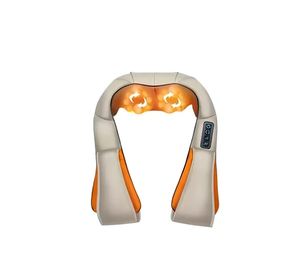 A shiatsu nyakmasszírozó fehér háttérrel, felülnézetből fotózva