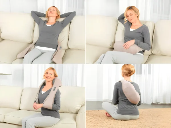 A nyakmasszírozó alkalmazásának bemutatása a következő testrészeken: derék, nyak, has, hát