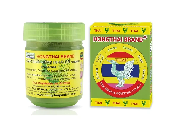 A Hong Thai gyógynövényes inhalátor bontatlanul, mellette gyári csomagolásával